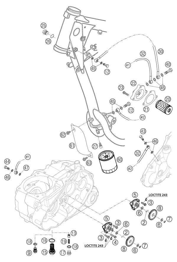 Despiece original completo de Sistema de lubricación del modelo de KTM 625 SXC del año 2004