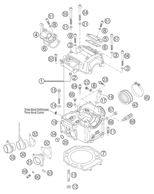 Despiece original completo de Culata de cilindros del modelo de KTM 640 Adventure-R del año 2004