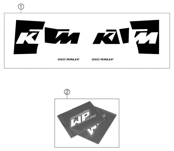 Despiece original completo de Kit gráficos del modelo de KTM 660 Rallye Factory Repl del año 2004
