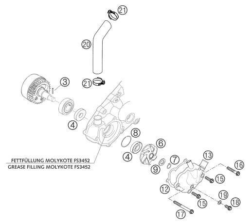 Despiece original completo de Bomba de agua del modelo de KTM 660 Rallye Factory Repl del año 2004