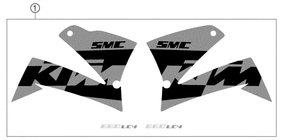 Despiece original completo de Kit gráficos del modelo de KTM 660 SMC del año 2004
