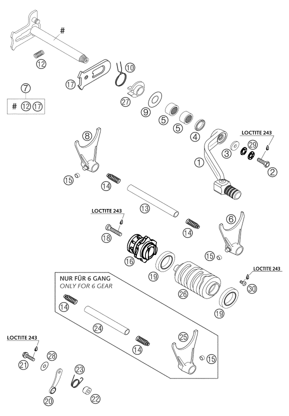 Despiece original completo de Selección de las marchas del modelo de KTM 450 SX Racing del año 2004
