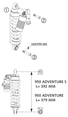 Despiece original completo de Amortiguador del modelo de KTM 950 Adventure Black Low del año 2004
