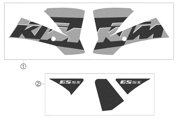 Despiece original completo de Kit gráficos del modelo de KTM 65 SX del año 2005