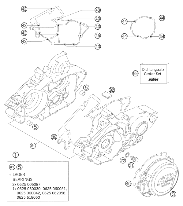 Despiece original completo de Carter del motor del modelo de KTM 125 EXC Six-Days del año 2005