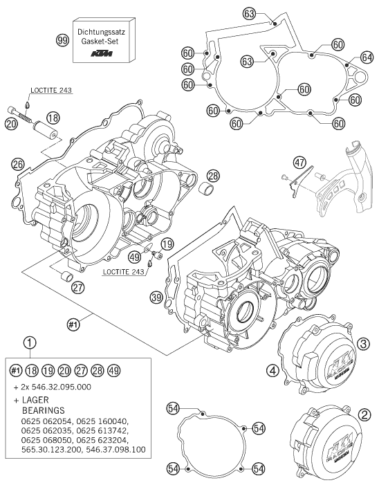 Despiece original completo de Carter del motor del modelo de KTM 250 EXC del año 2005