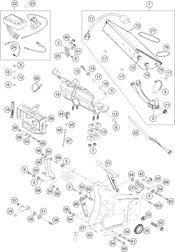 Despiece original completo de Instrumentos / sistema de cierre del modelo de KTM 450 Rallye Factory Repl del año 2005