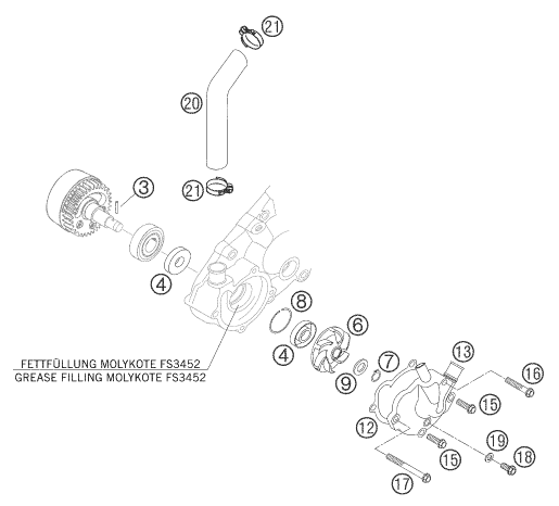Despiece original completo de Bomba de agua del modelo de KTM 660 Rally Factory Replica del año 2007