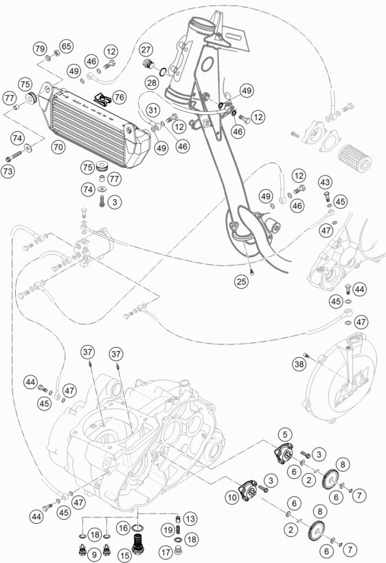 Despiece original completo de Sistema de lubricación del modelo de KTM 660 Rallye Factory Repl del año 2005