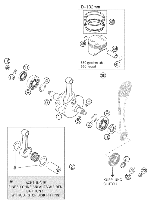 Despiece original completo de Cigüeñal, pistón del modelo de KTM 660 SMC del año 2006