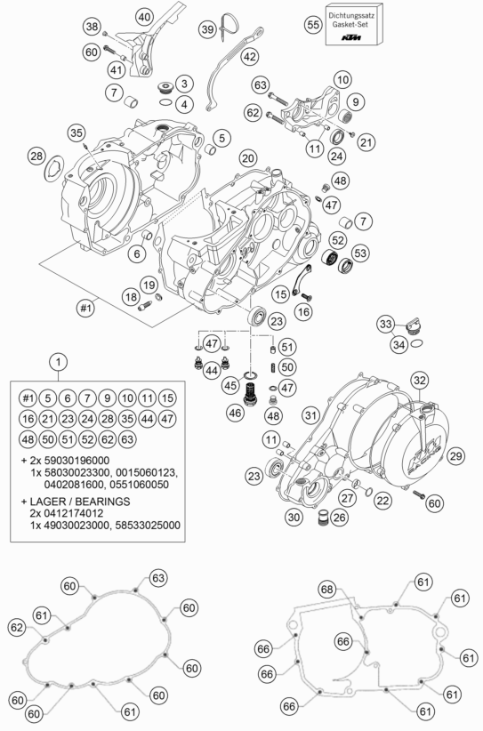 Despiece original completo de Carter del motor del modelo de KTM 660 Rallye Factory Repl del año 2005