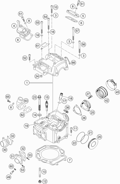 Despiece original completo de Cilindro, culata de cilindros del modelo de KTM 450 Rallye Factory Repl del año 2005