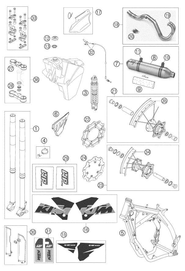 Despiece original completo de Piezas nuevas del modelo de KTM 540 SXS Racing del año 2005