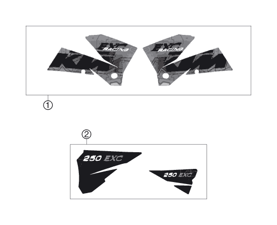 Despiece original completo de Kit gráficos del modelo de KTM 250 EXC del año 2006