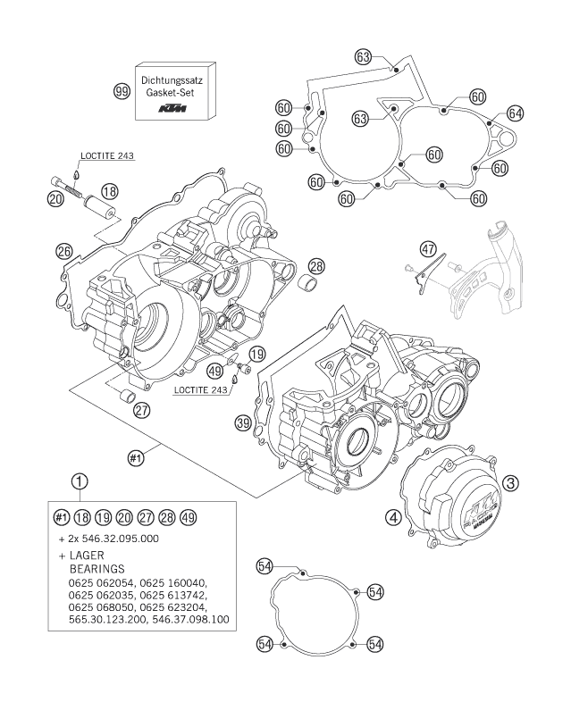 Despiece original completo de Carter del motor del modelo de KTM 250 SXS del año 2007