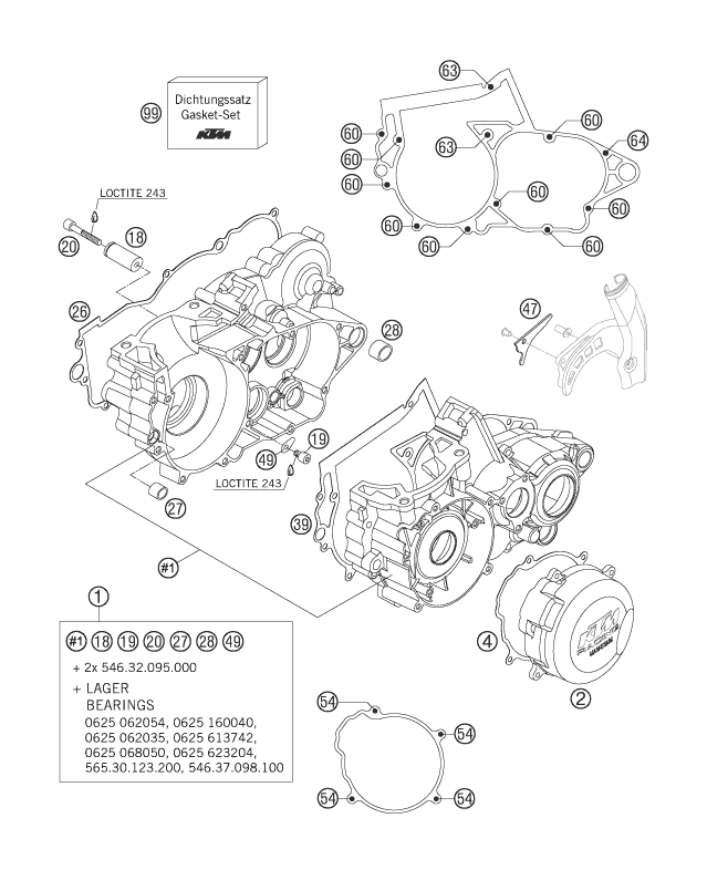 Despiece original completo de Carter del motor del modelo de KTM 250 EXC Six-Days del año 2007