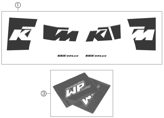 Despiece original completo de Kit gráficos del modelo de KTM 660 Rallye Factory Repl. del año 2006