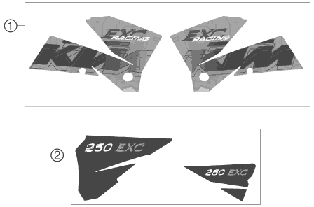 Despiece original completo de Kit gráficos del modelo de KTM 250 EXC Racing del año 2006