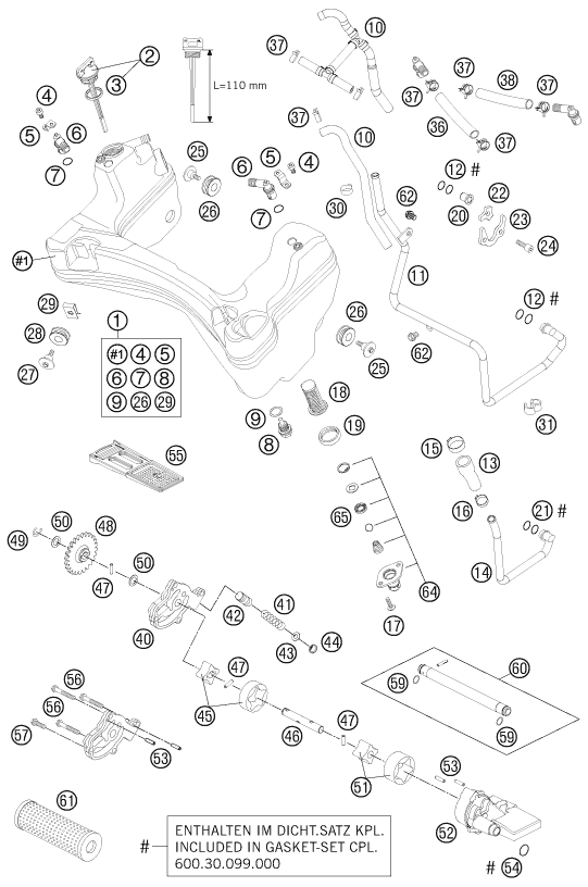 Despiece original completo de Sistema de lubricación del modelo de KTM 990 Adventure Black ABS del año 2006