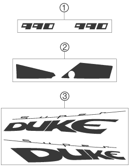 Despiece original completo de Kit gráficos del modelo de KTM 990 Superduke Black del año 2006