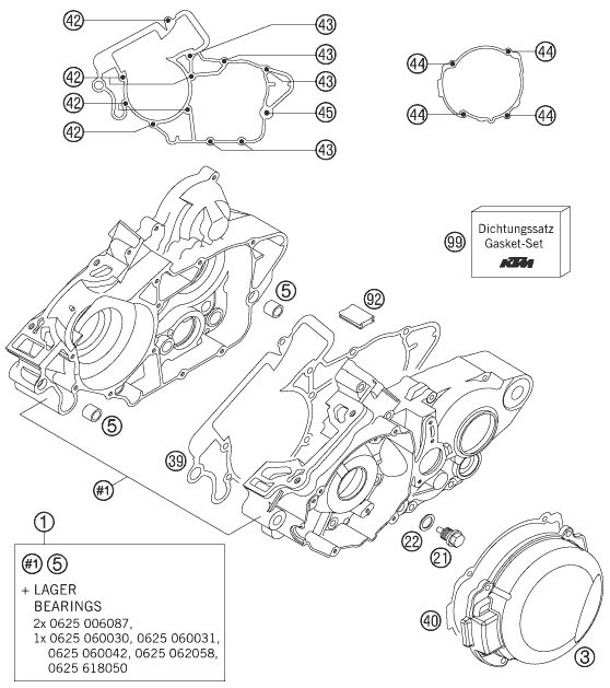 Despiece original completo de Carter del motor del modelo de KTM 125 SXS del año 2006