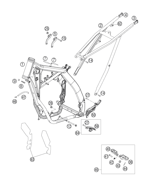 Despiece original completo de Chasis del modelo de KTM 250 SX del año 2007