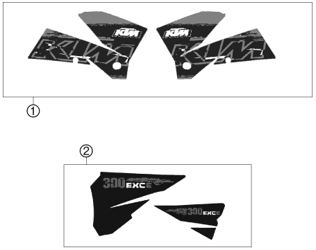 Despiece original completo de Kit gráficos del modelo de KTM 300 EXC-E del año 2007