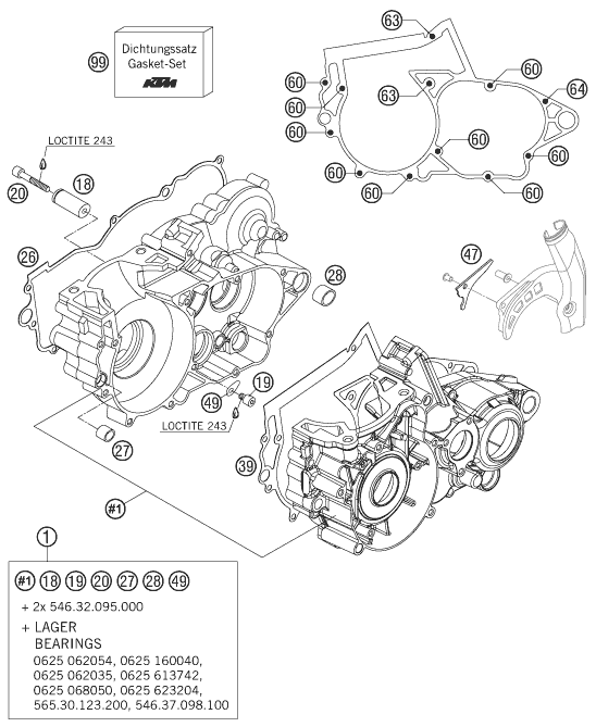Despiece original completo de Carter del motor del modelo de KTM 300 EXC-E del año 2007