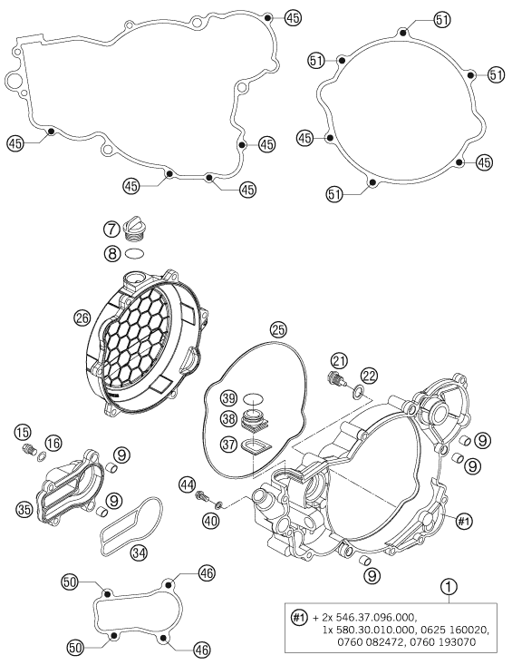 Despiece original completo de Tapa de embrague del modelo de KTM 300 EXC-E del año 2007