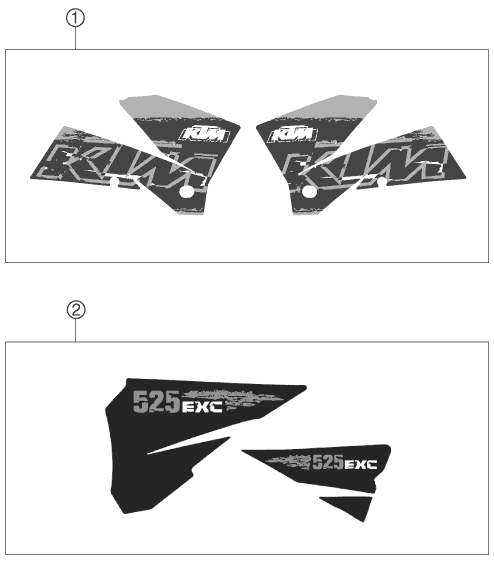 Despiece original completo de Máscara, guardabarros del modelo de KTM 525 EXC Racing del año 2007