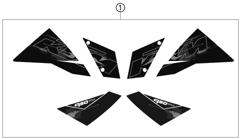Despiece original completo de Kit gráficos del modelo de KTM 950 Supermoto Black del año 2007