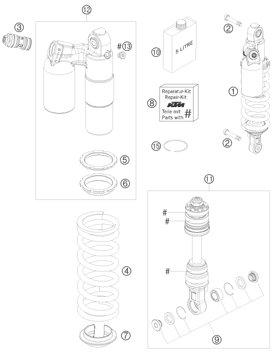 Despiece original completo de Amortiguador del modelo de KTM 690  Supermoto Prestige del año 2007
