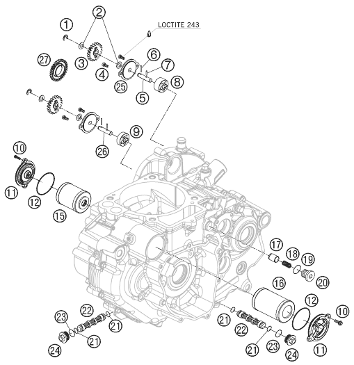 Despiece original completo de Sistema de lubricación del modelo de KTM 690 Supermoto Black del año 2007