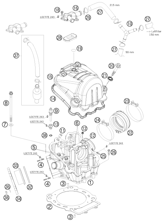 Despiece original completo de Culata de cilindros del modelo de KTM 690 Rally Factory Replica del año 2007