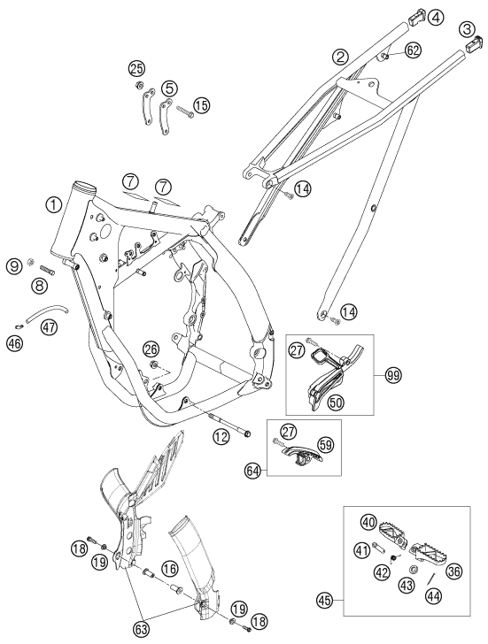 Despiece original completo de Chasis del modelo de KTM 450 SXS-F del año 2007