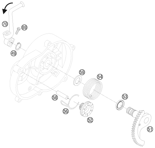 Despiece original completo de Pedal de arranque del modelo de KTM 50 Mini Adventure del año 2008