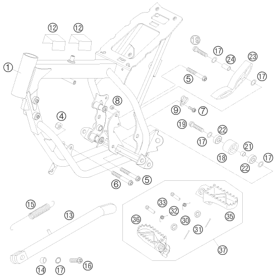 Despiece original completo de Chasis del modelo de KTM 50 Mini Adventure del año 2008