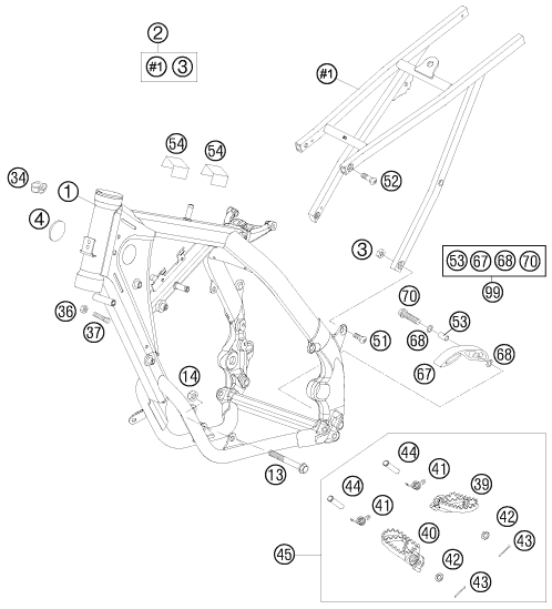 Despiece original completo de Chasis del modelo de KTM 85 SX 17 14 del año 2010