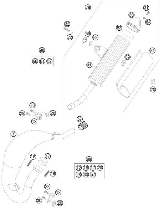 Despiece original completo de Sistema de escape del modelo de KTM 85 SX 17 14 del año 2010