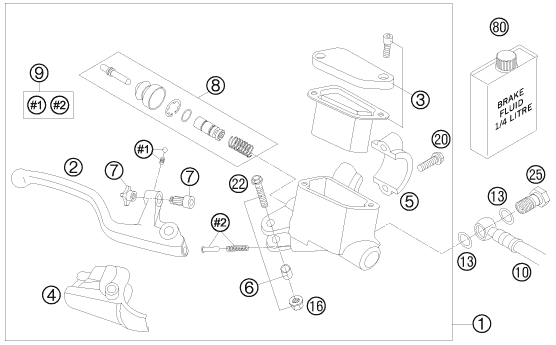 Despiece original completo de Bomba del freno de mano del modelo de KTM 85 SX 19 16 del año 2008