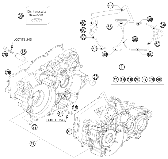 Despiece original completo de Carter del motor del modelo de KTM 250 XC del año 2011