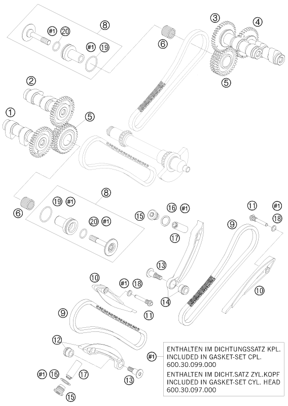 Despiece original completo de Mando de las válvulas del modelo de KTM 950 Super Enduro Erzberg del año 2008