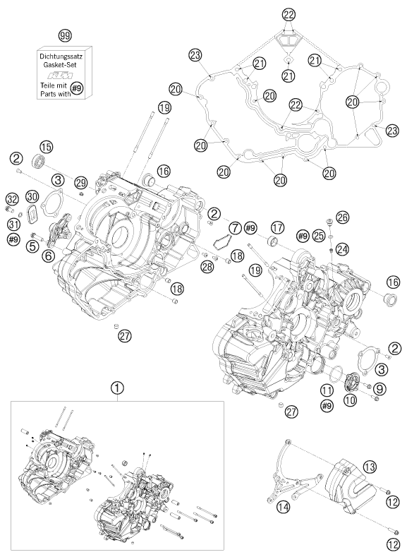 Despiece original completo de Carter del motor del modelo de KTM 1190 RC 8R LIM.ED.AKRAPOVIC del año 2009