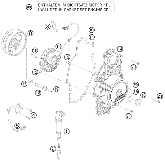 Despiece original completo de Sistema de encendido del modelo de KTM 1190 RC 8R LIM.ED.AKRAPOVIC del año 2009