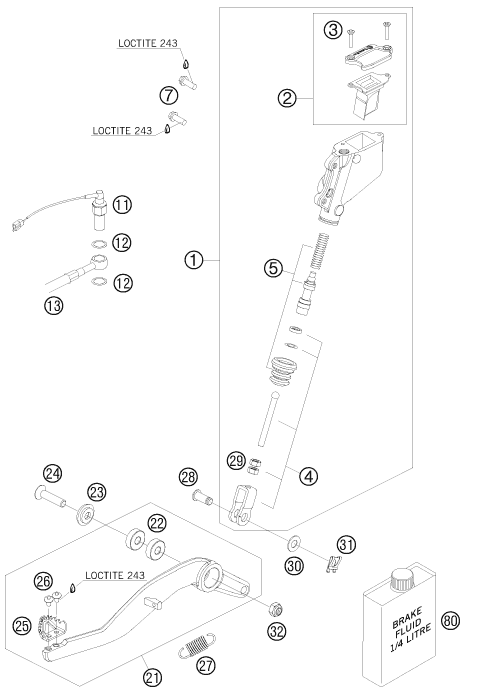 Despiece original completo de Sistema de freno trasero del modelo de KTM 990 SUPERMOTO T LIM. EDIT. del año 2010