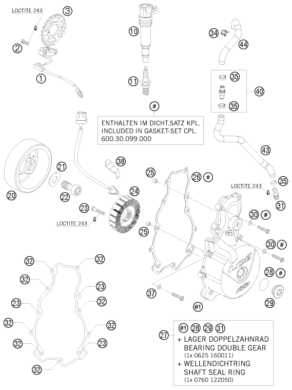 Despiece original completo de Sistema de encendido del modelo de KTM 990 SUPERMOTO T LIM. EDIT. del año 2010