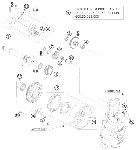 Despiece original completo de Motor de arranque eléctrico del modelo de KTM 990 SUPERMOTO T LIM. EDIT. del año 2010