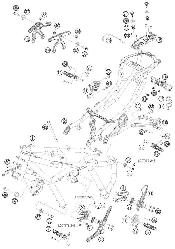 Despiece original completo de Chasis del modelo de KTM 1190 RC 8 Orange del año 2008
