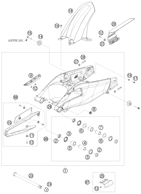 Despiece original completo de Basculante del modelo de KTM 1190 RC 8 WHITE del año 2008