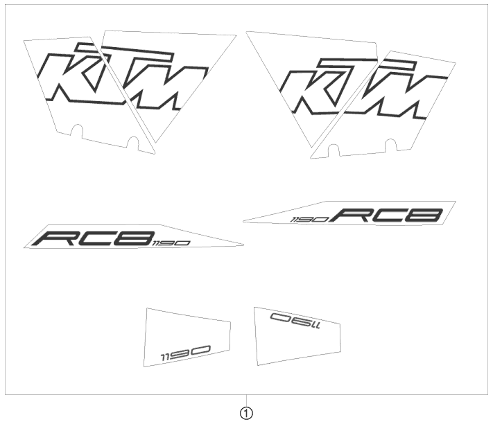 Despiece original completo de Kit gráficos del modelo de KTM 1190 RC 8 BLACK RRS del año 2009